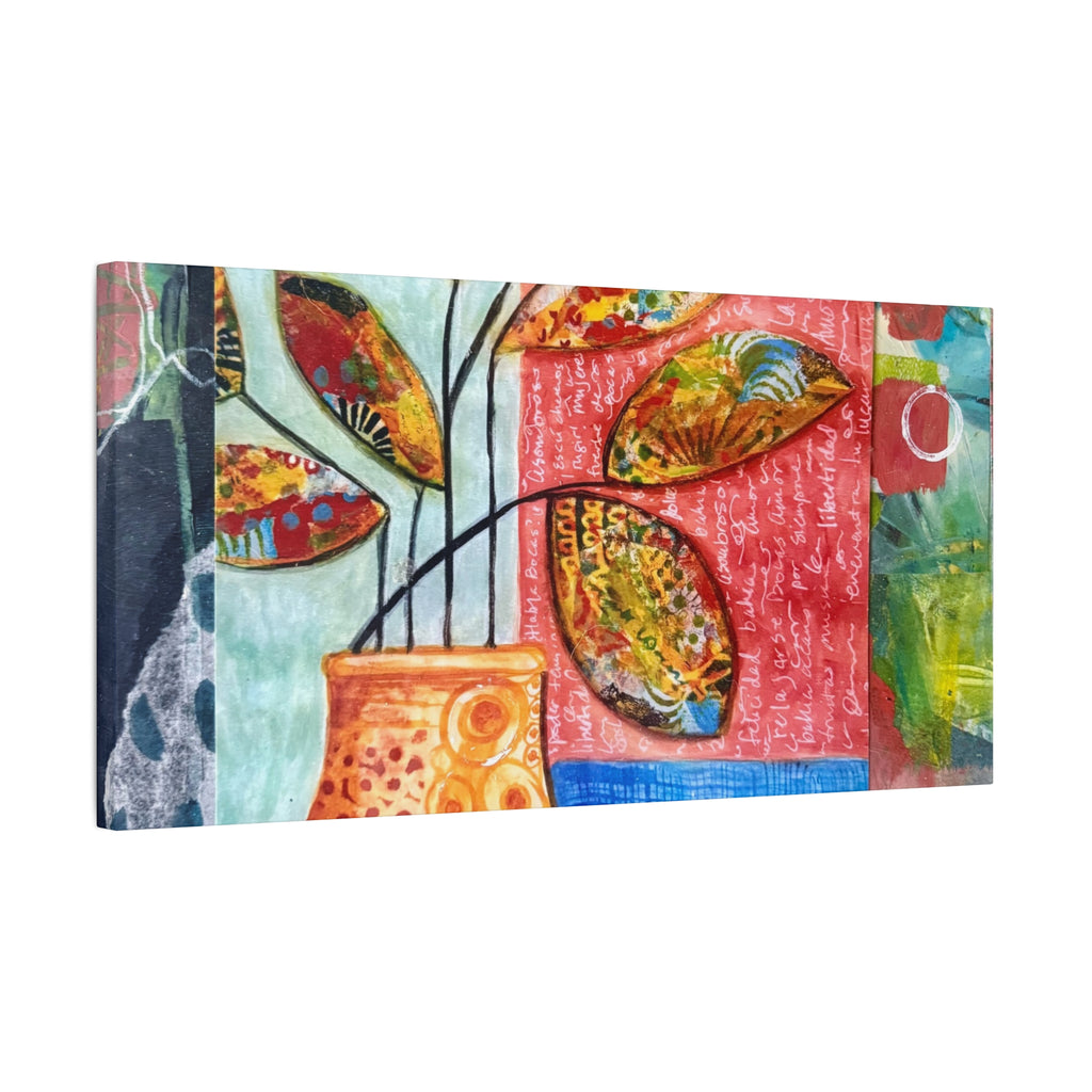Abstract Floral Vase Canvas Print — Colorful Mixed-Media Wall Art, Matte Stretched 1.25"
