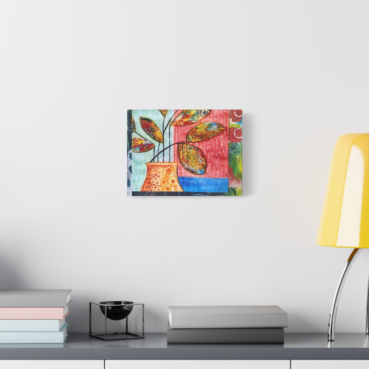Abstract Floral Vase Canvas Print — Colorful Mixed-Media Wall Art, Matte Stretched 1.25"
