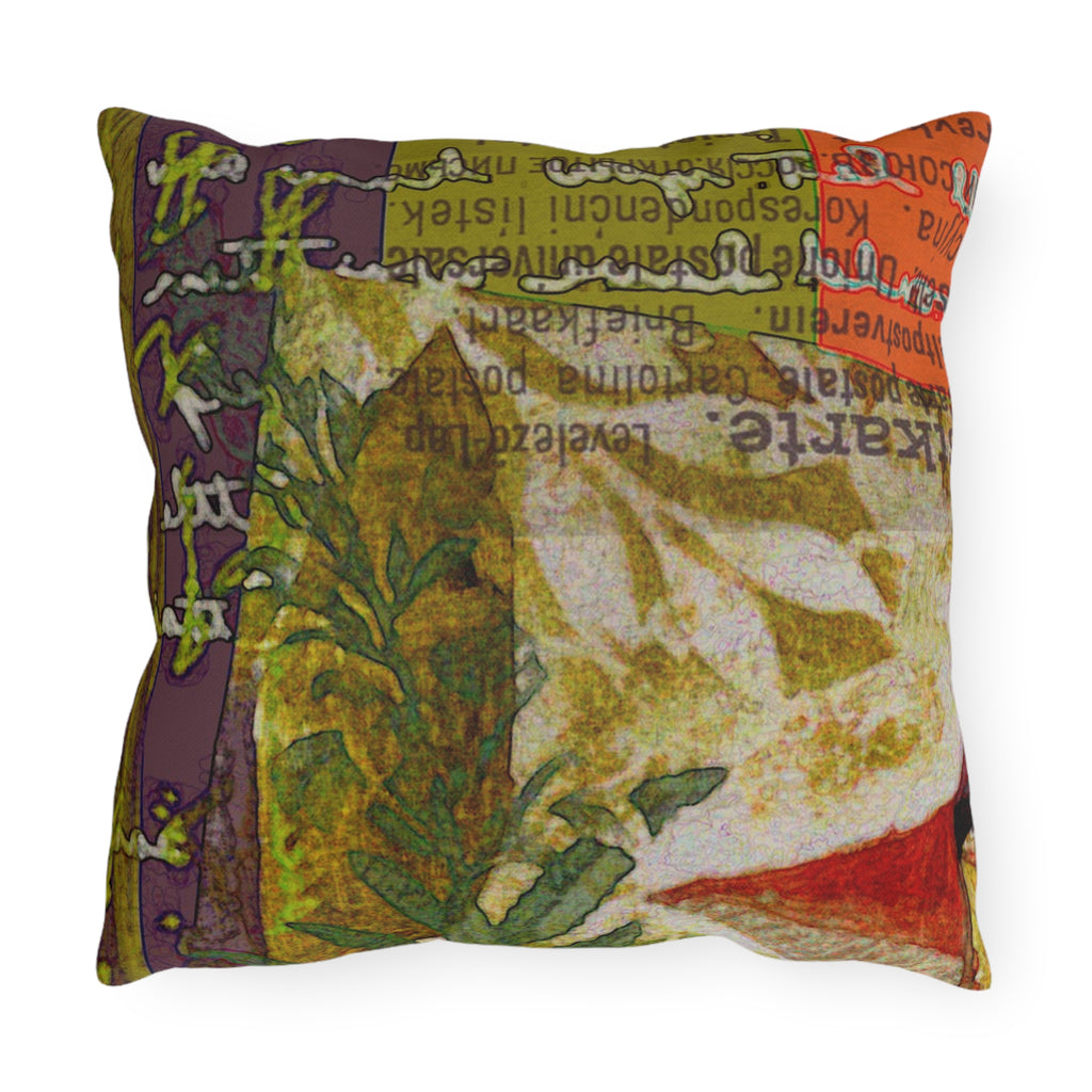 Outdoor Pillow — Colorful Folk Art Bird Garden Accent Pillow