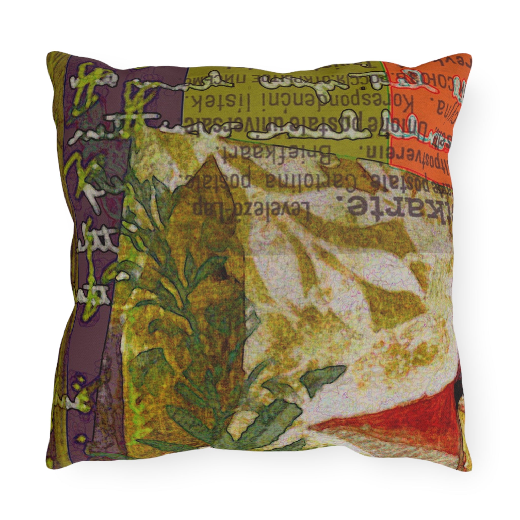 Outdoor Pillow — Colorful Folk Art Bird Garden Accent Pillow