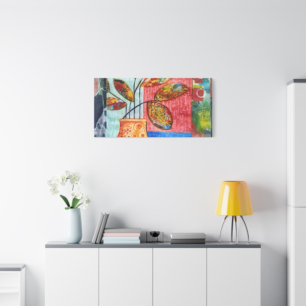 Abstract Floral Vase Canvas Print — Colorful Mixed-Media Wall Art, Matte Stretched 1.25"