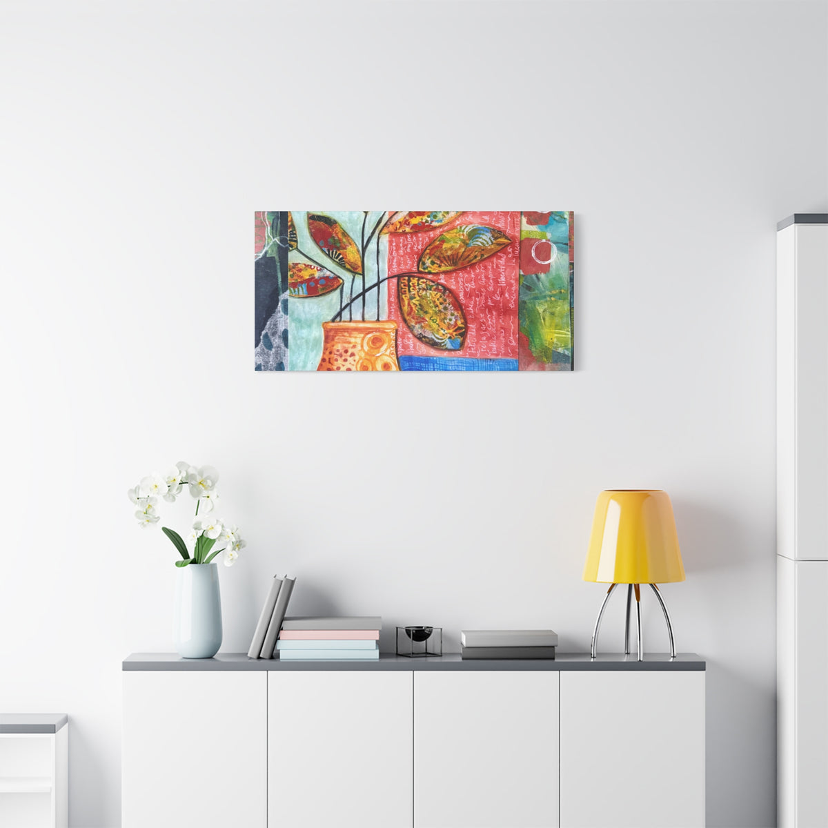 Abstract Floral Vase Canvas Print — Colorful Mixed-Media Wall Art, Matte Stretched 1.25"