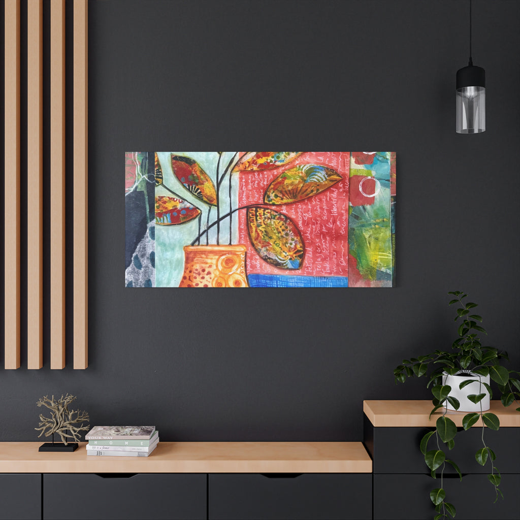 Abstract Floral Vase Canvas Print — Colorful Mixed-Media Wall Art, Matte Stretched 1.25"