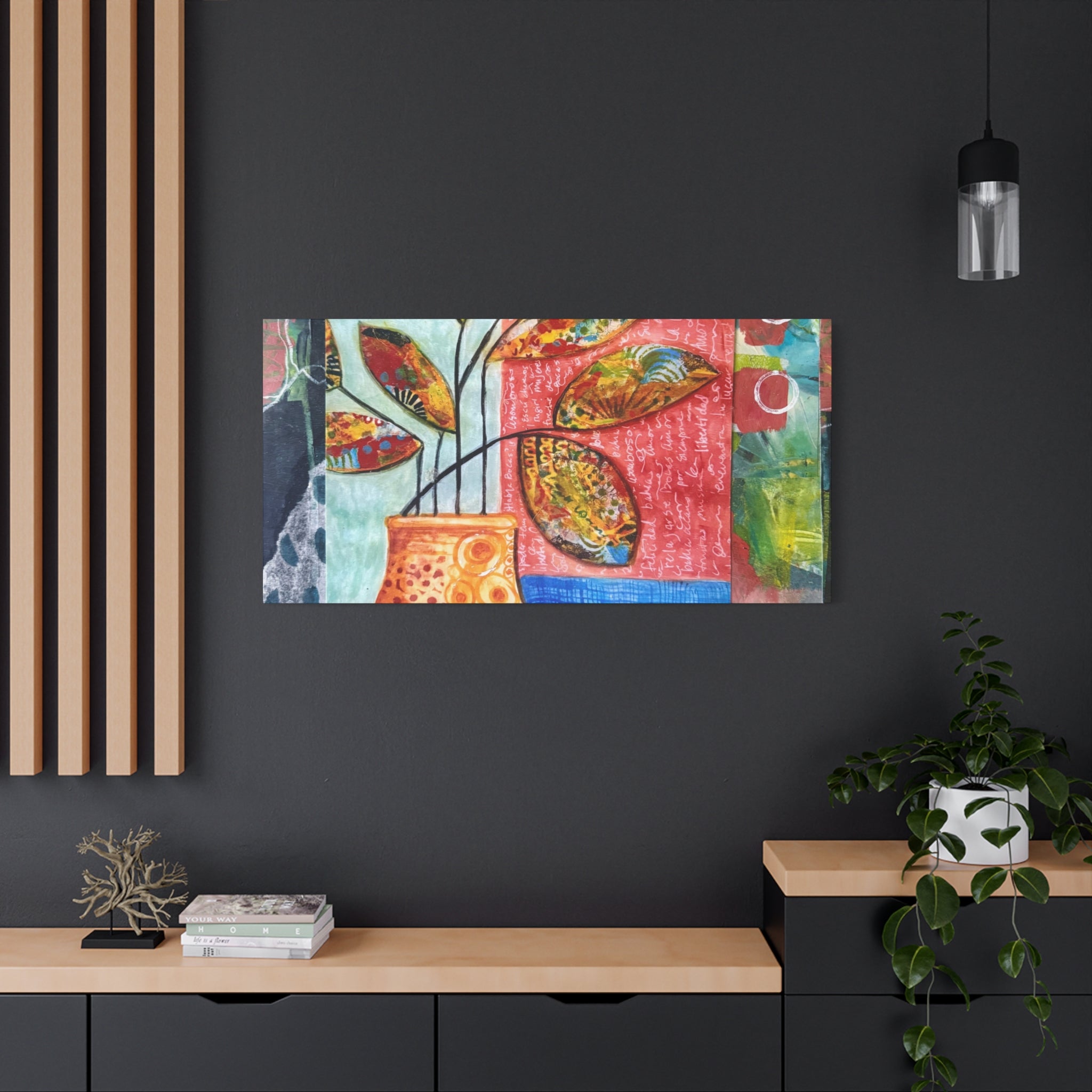 Abstract Floral Vase Canvas Print — Colorful Mixed-Media Wall Art, Matte Stretched 1.25"