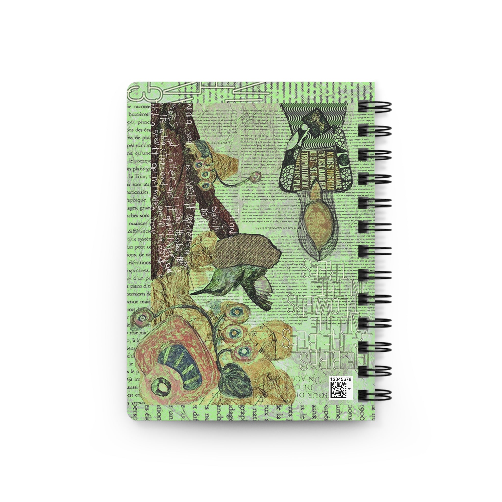 the birds & the bess botanical collage journal — vintage green floral & bird notebook