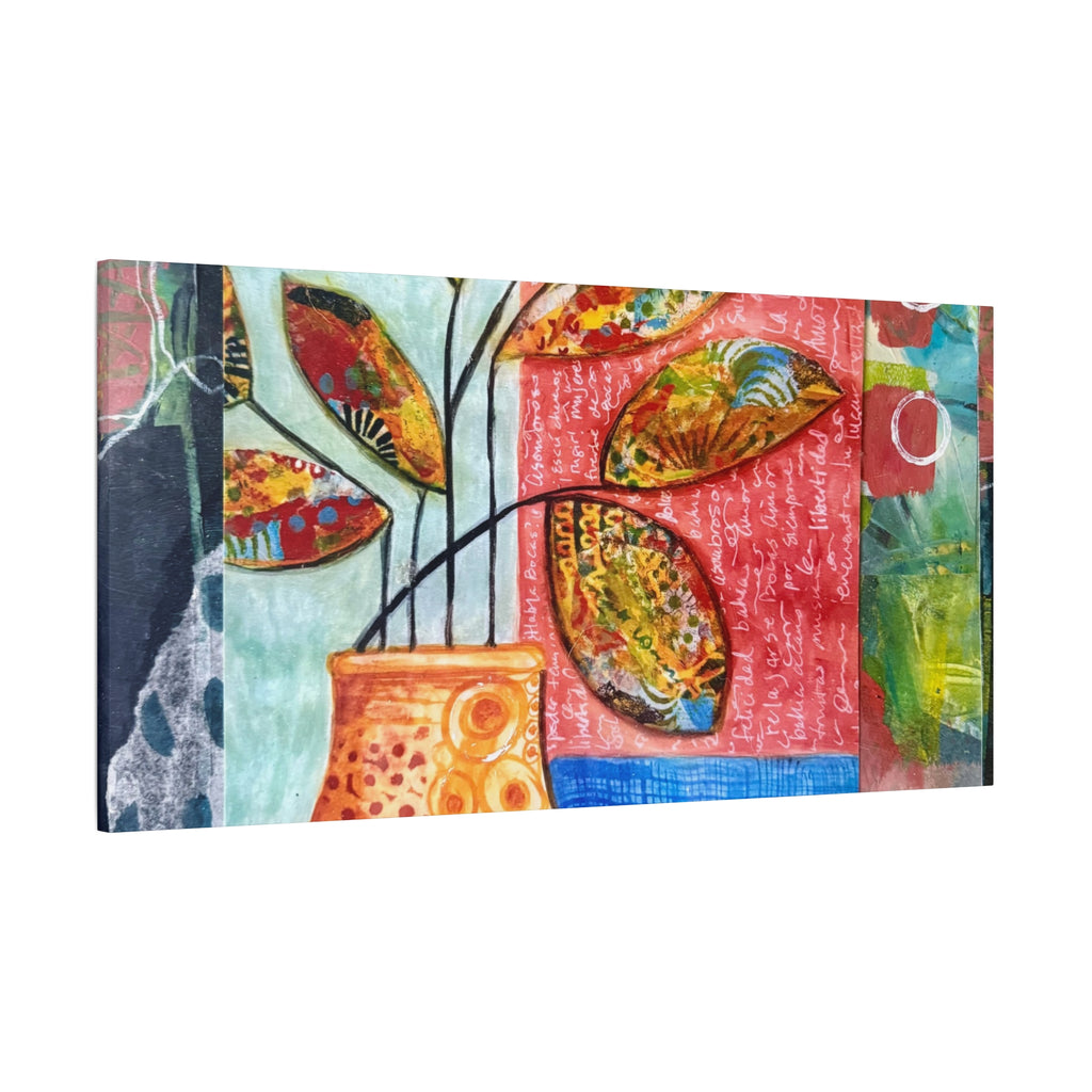 Abstract Floral Vase Canvas Print — Colorful Mixed-Media Wall Art, Matte Stretched 1.25"