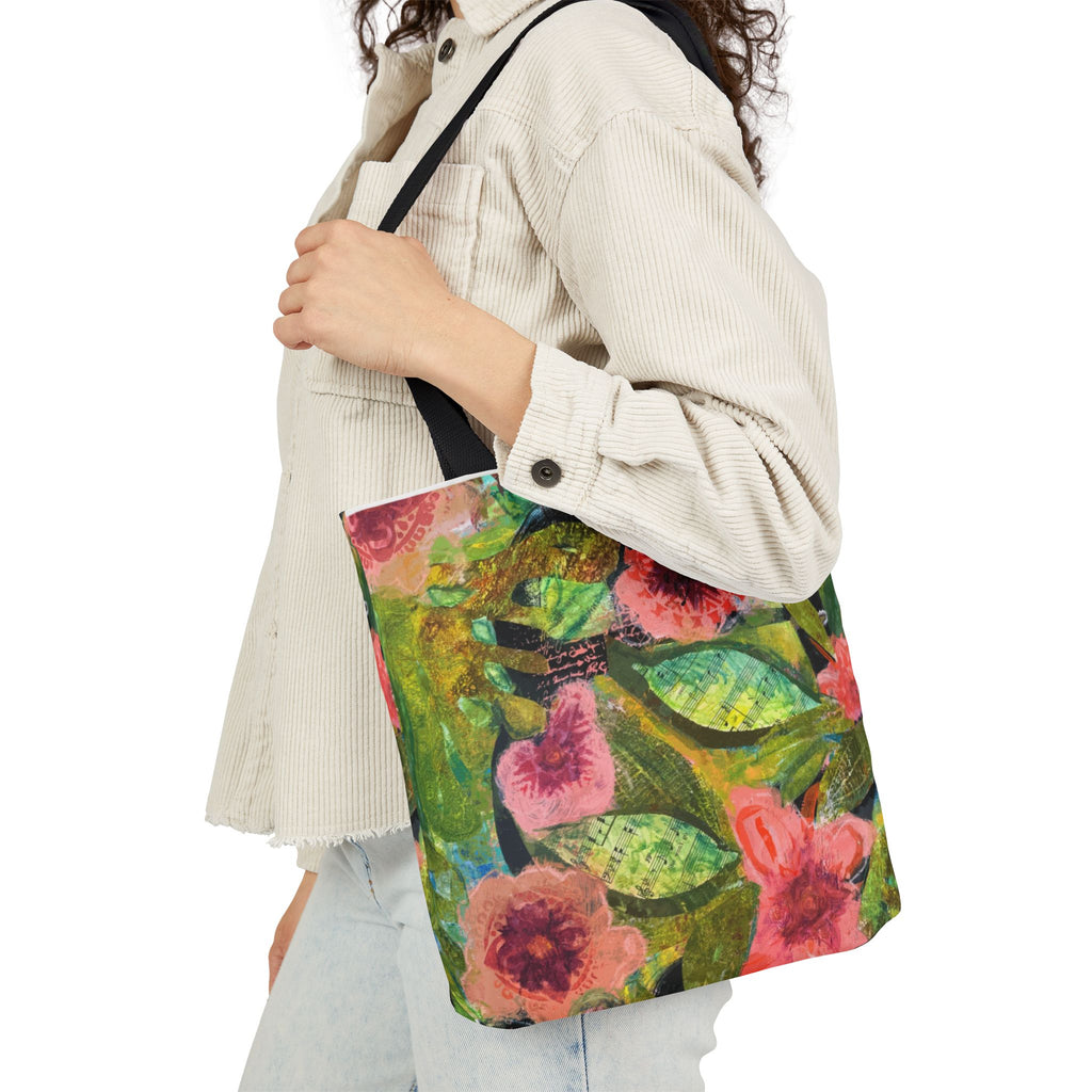 garden of Boquete canvas tote bag — colorful watercolor flowers