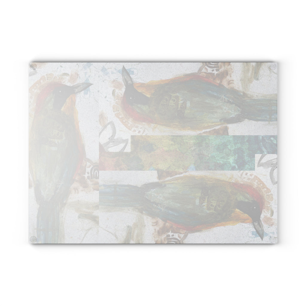 Glass Cutting Board — Rustic Watercolor Bird Design