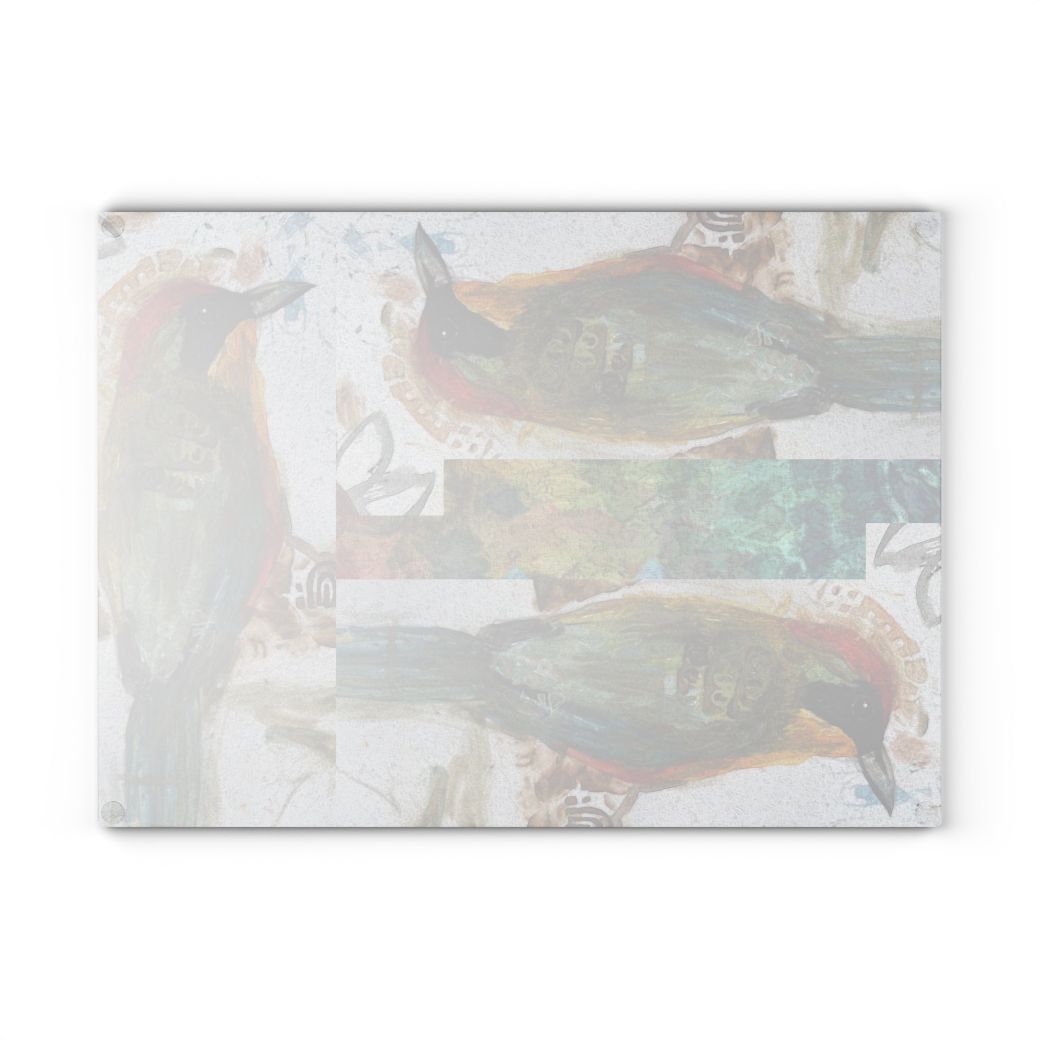 Glass Cutting Board — Rustic Watercolor Bird Design