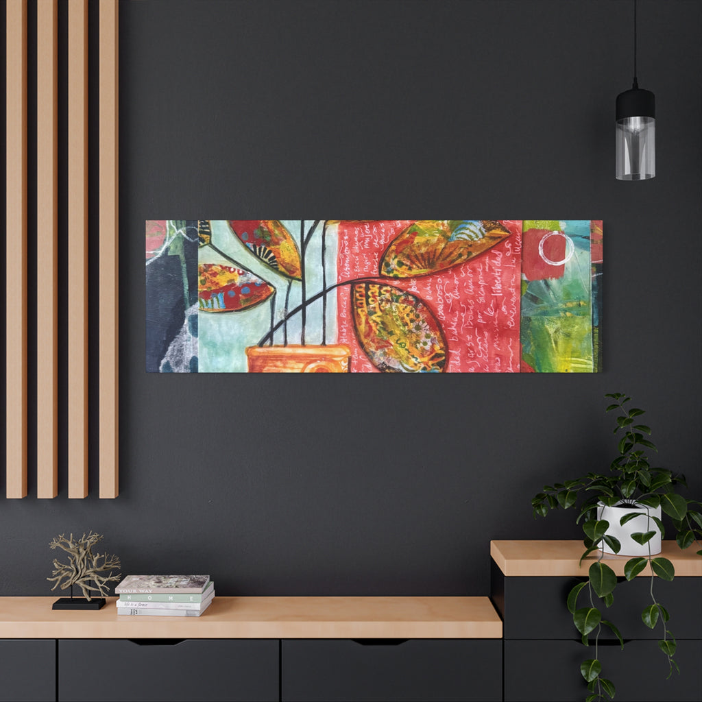 Abstract Floral Vase Canvas Print — Colorful Mixed-Media Wall Art, Matte Stretched 1.25"