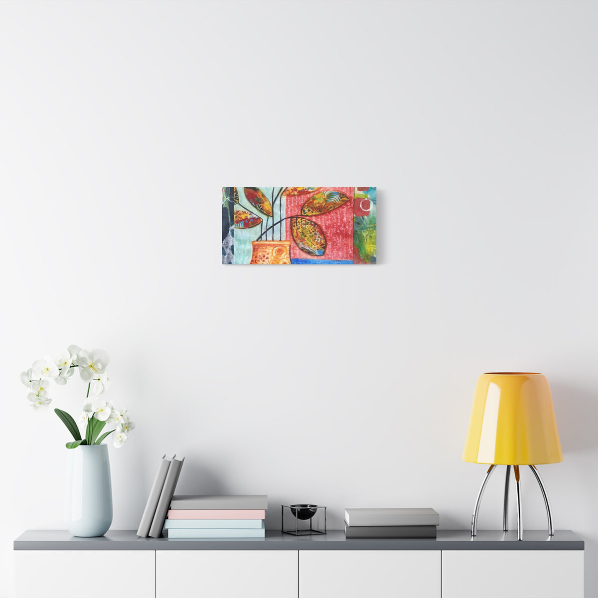 Abstract Floral Vase Canvas Print — Colorful Mixed-Media Wall Art, Matte Stretched 1.25"