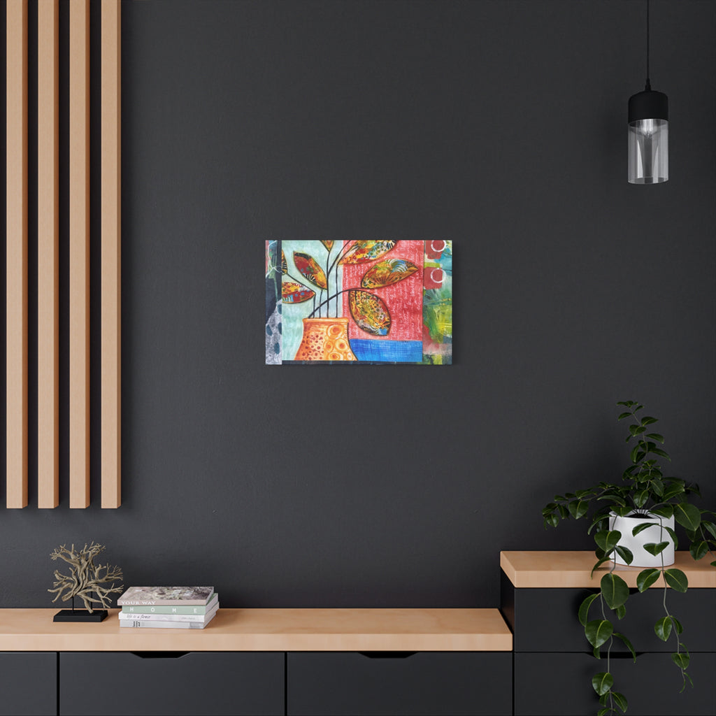 Abstract Floral Vase Canvas Print — Colorful Mixed-Media Wall Art, Matte Stretched 1.25"