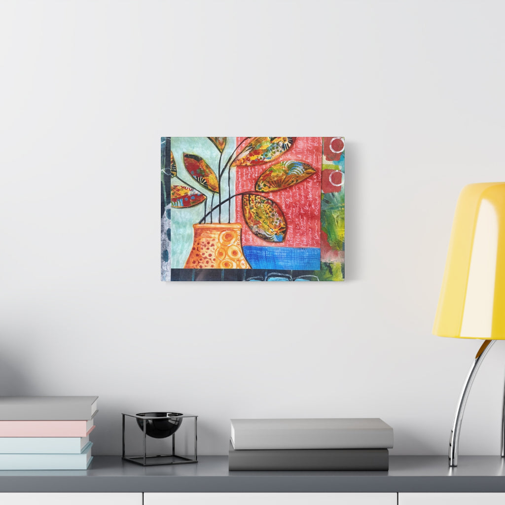 Abstract Floral Vase Canvas Print — Colorful Mixed-Media Wall Art, Matte Stretched 1.25"