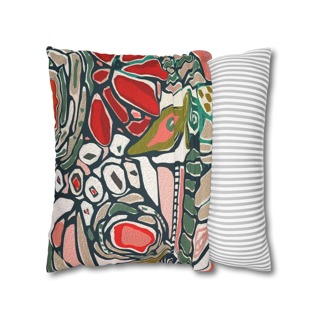 Abstract Floral Faux Suede Pillowcase – Boho Decorative Throw Pillow Cover