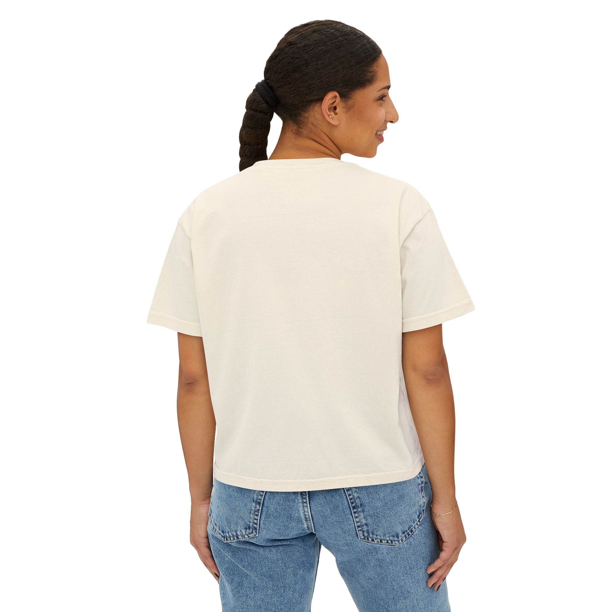 PERSIST! Women's Boxy Tee — Boho Mixed Media Portrait Graphic