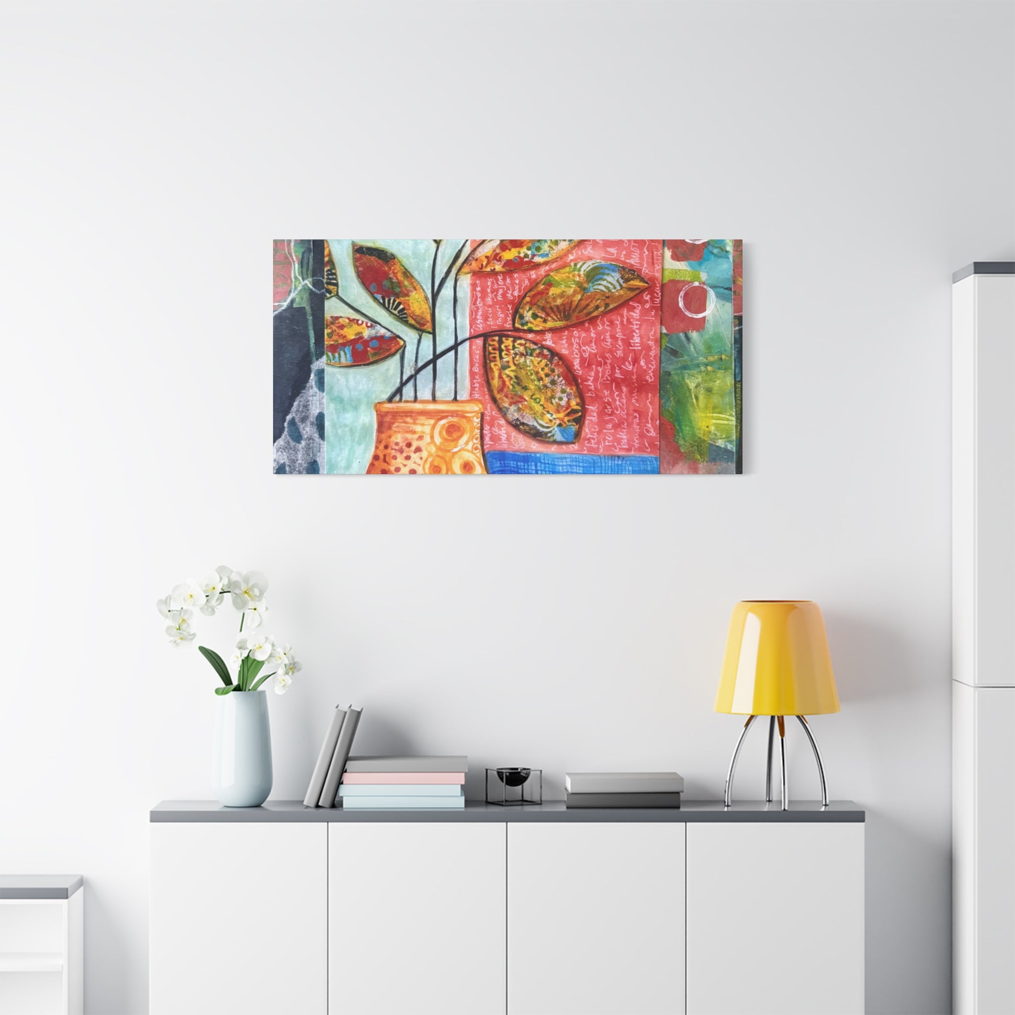 Abstract Floral Vase Canvas Print — Colorful Mixed-Media Wall Art, Matte Stretched 1.25"