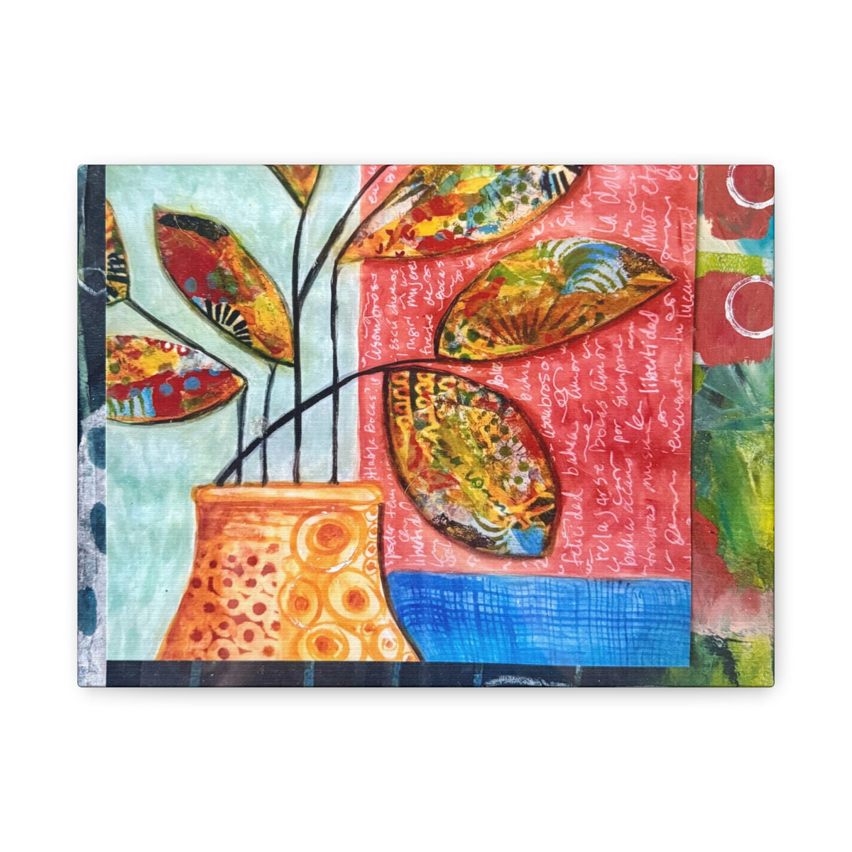 Abstract Floral Vase Canvas Print — Colorful Mixed-Media Wall Art, Matte Stretched 1.25"
