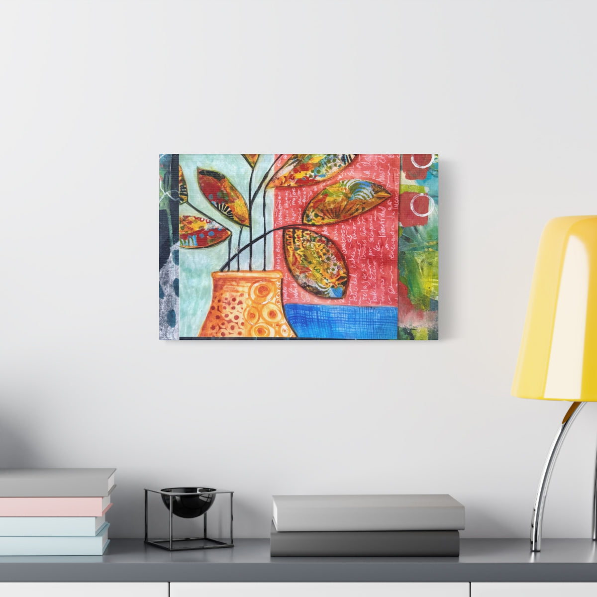 Abstract Floral Vase Canvas Print — Colorful Mixed-Media Wall Art, Matte Stretched 1.25"