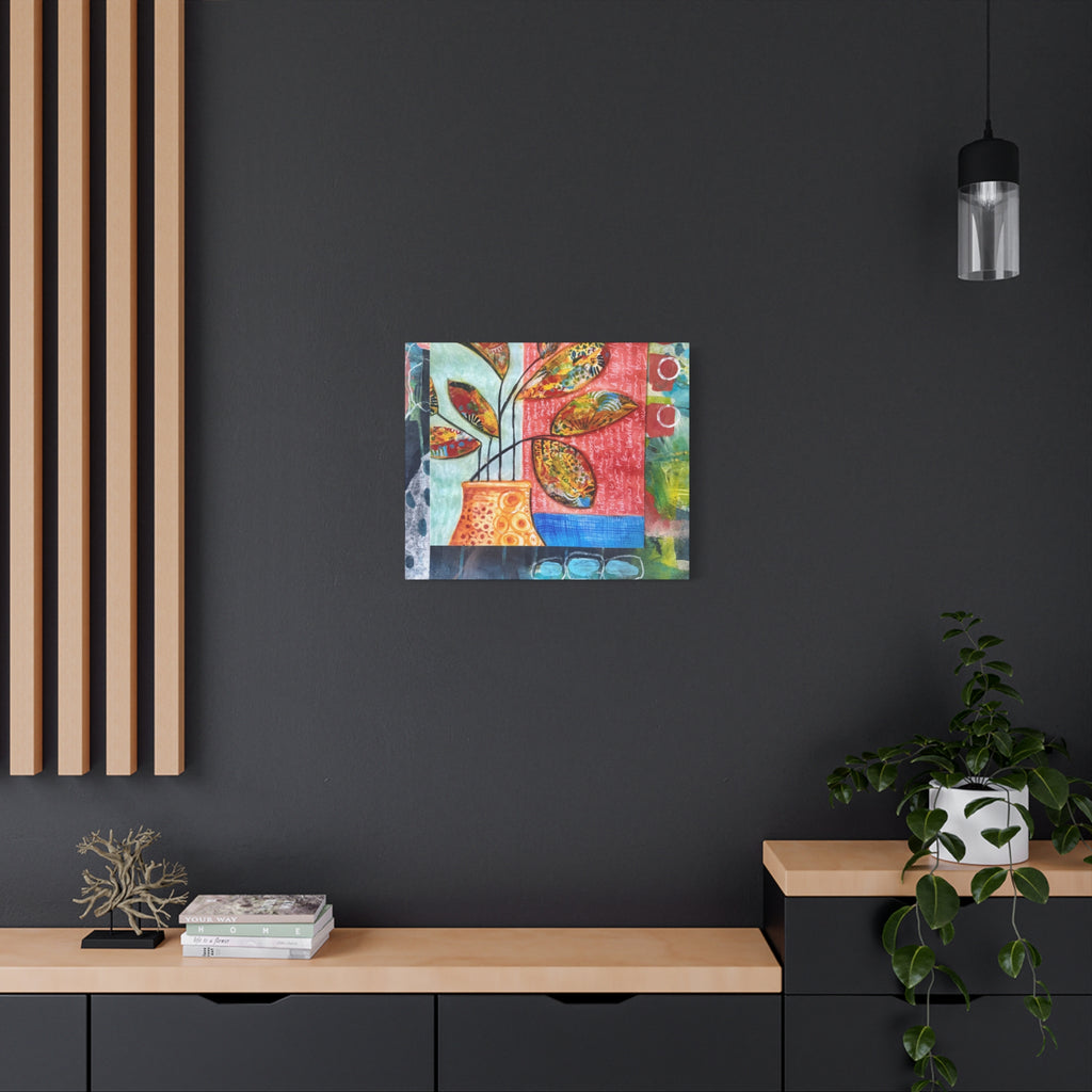 Abstract Floral Vase Canvas Print — Colorful Mixed-Media Wall Art, Matte Stretched 1.25"