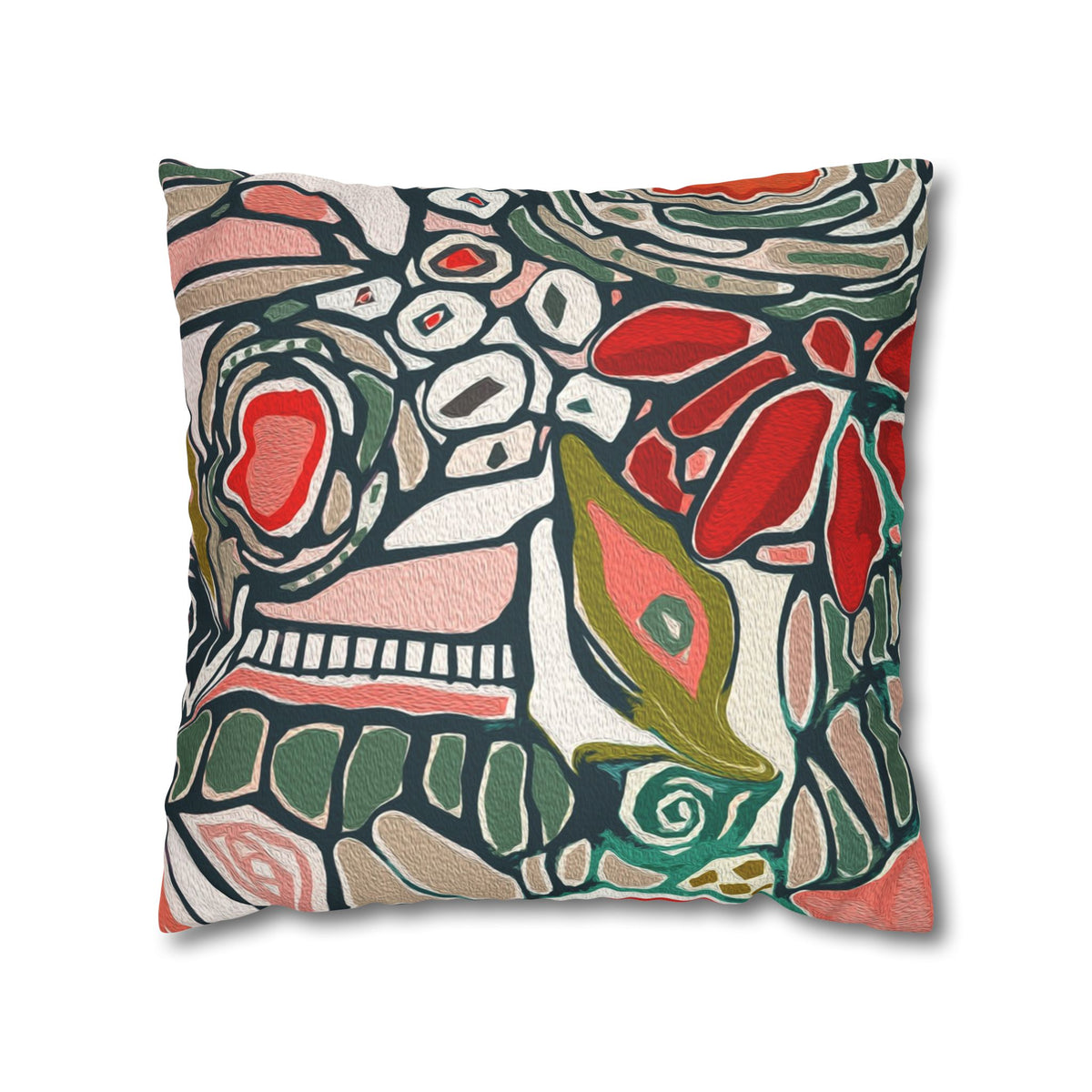 Abstract Floral Faux Suede Pillowcase – Boho Decorative Throw Pillow Cover