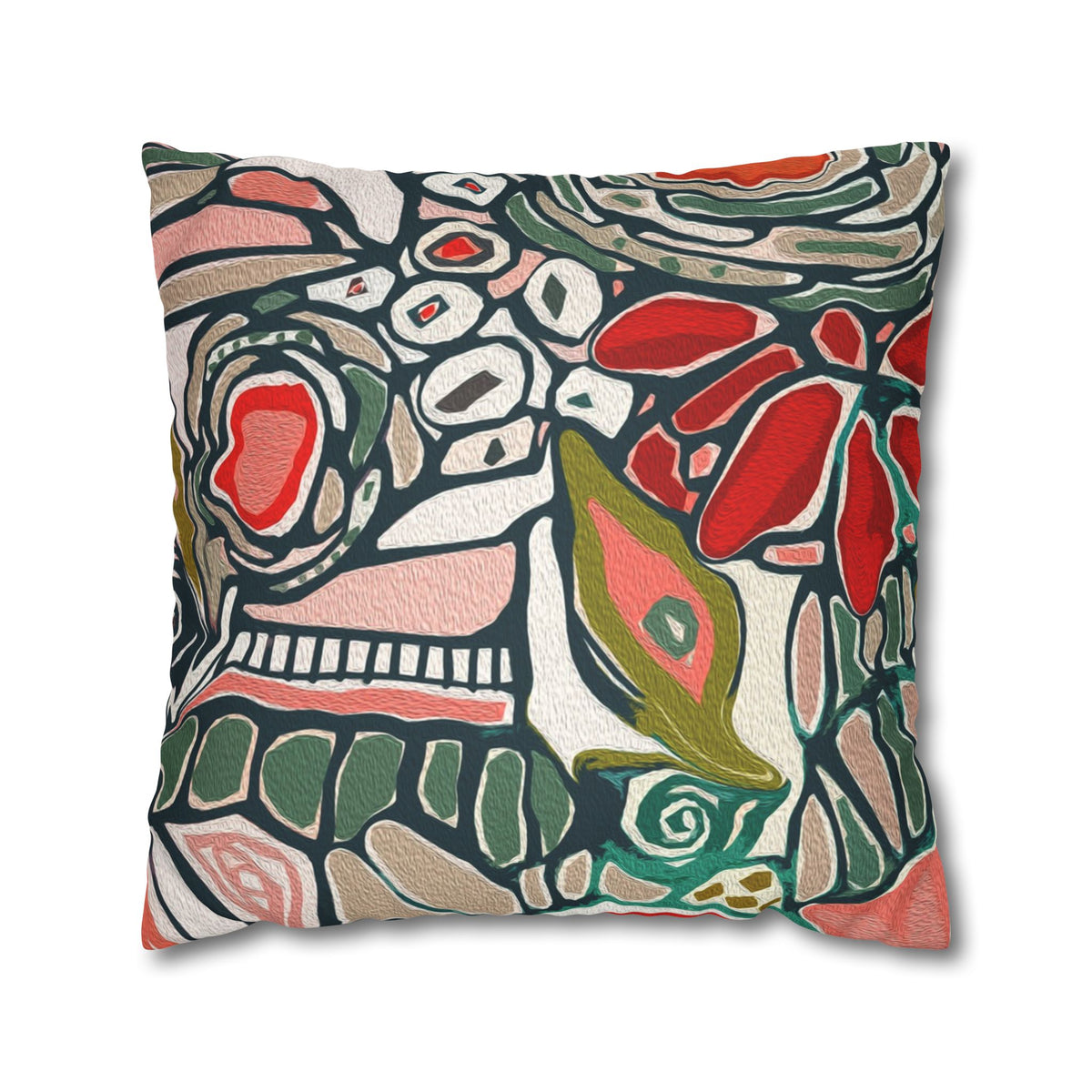 Abstract Floral Faux Suede Pillowcase – Boho Decorative Throw Pillow Cover