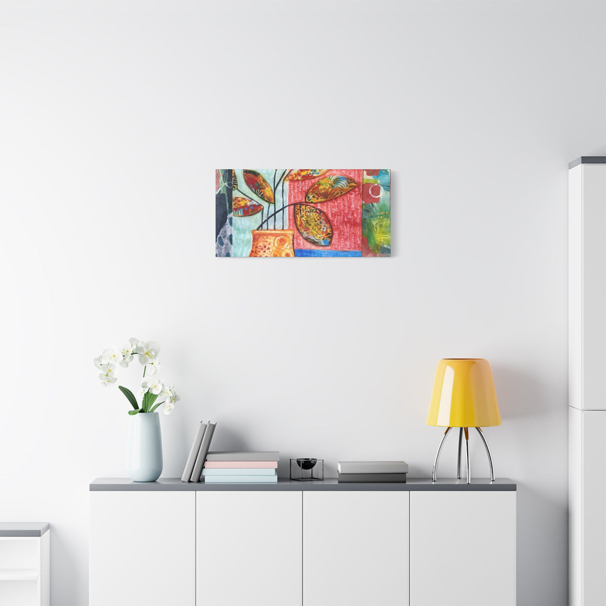 Abstract Floral Vase Canvas Print — Colorful Mixed-Media Wall Art, Matte Stretched 1.25"