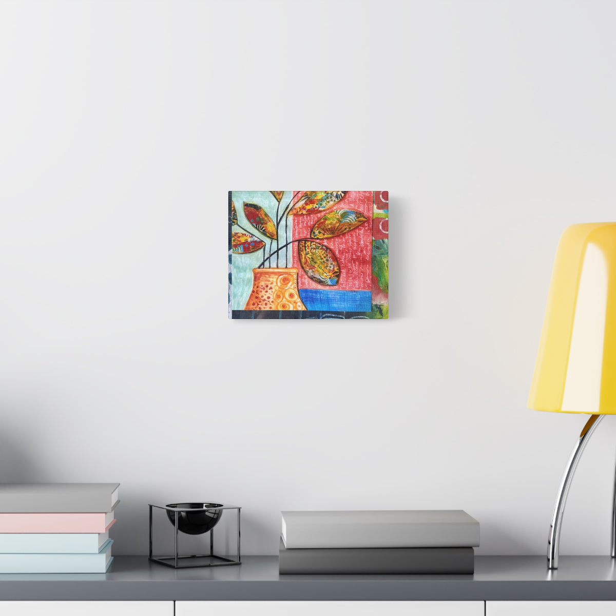 Abstract Floral Vase Canvas Print — Colorful Mixed-Media Wall Art, Matte Stretched 1.25"