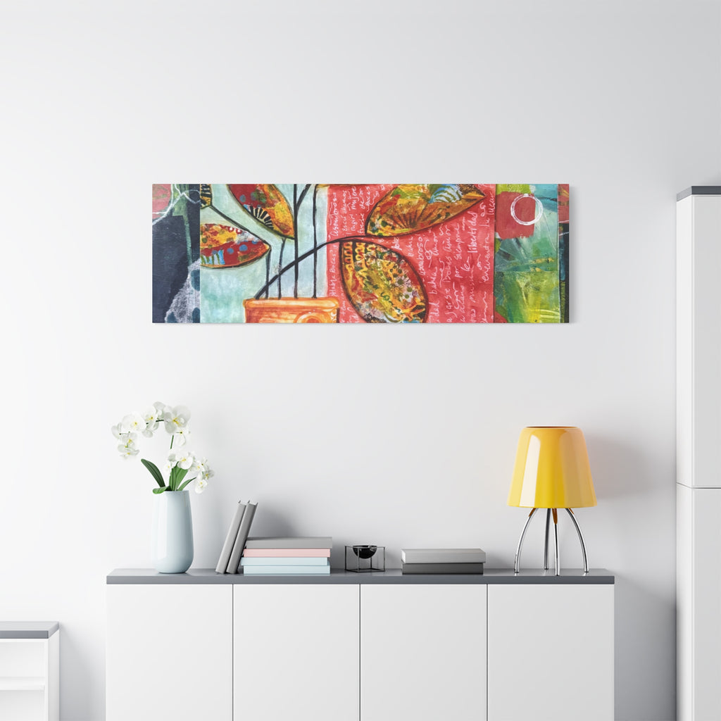 Abstract Floral Vase Canvas Print — Colorful Mixed-Media Wall Art, Matte Stretched 1.25"