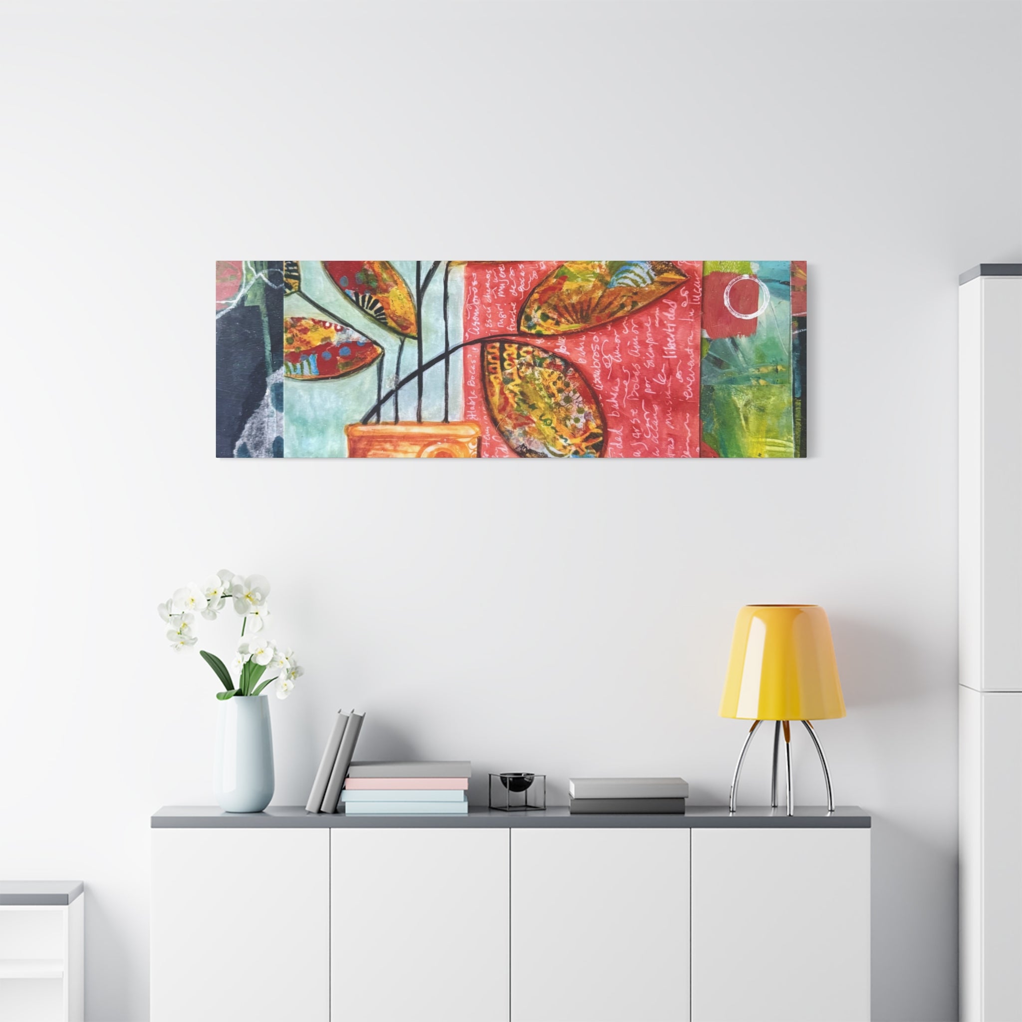 Abstract Floral Vase Canvas Print — Colorful Mixed-Media Wall Art, Matte Stretched 1.25"