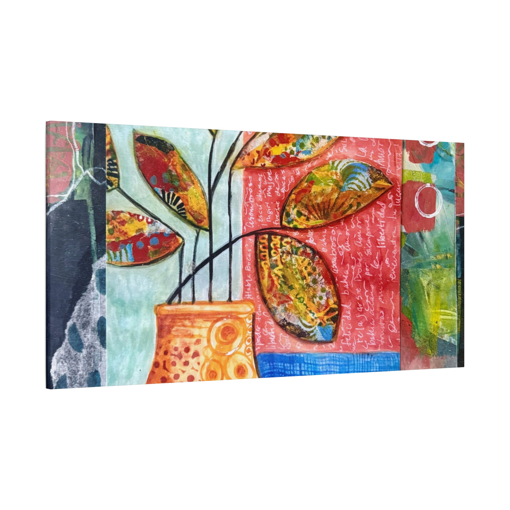 Abstract Floral Vase Canvas Print — Colorful Mixed-Media Wall Art, Matte Stretched 1.25"