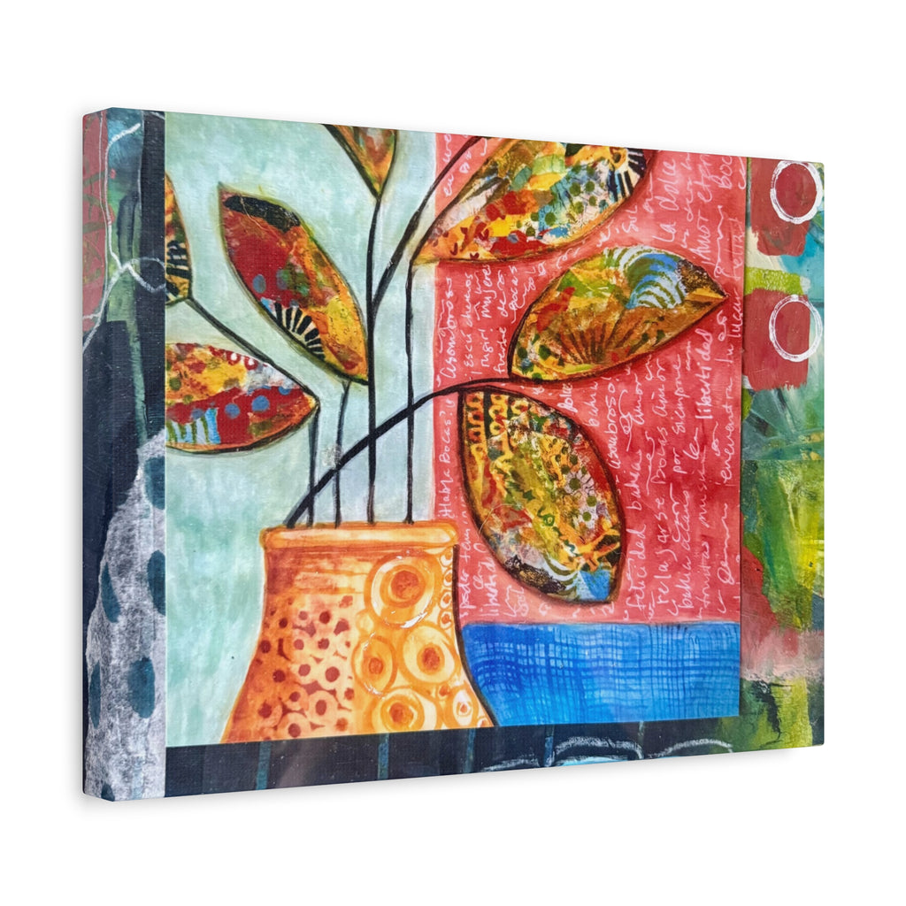 Abstract Floral Vase Canvas Print — Colorful Mixed-Media Wall Art, Matte Stretched 1.25"