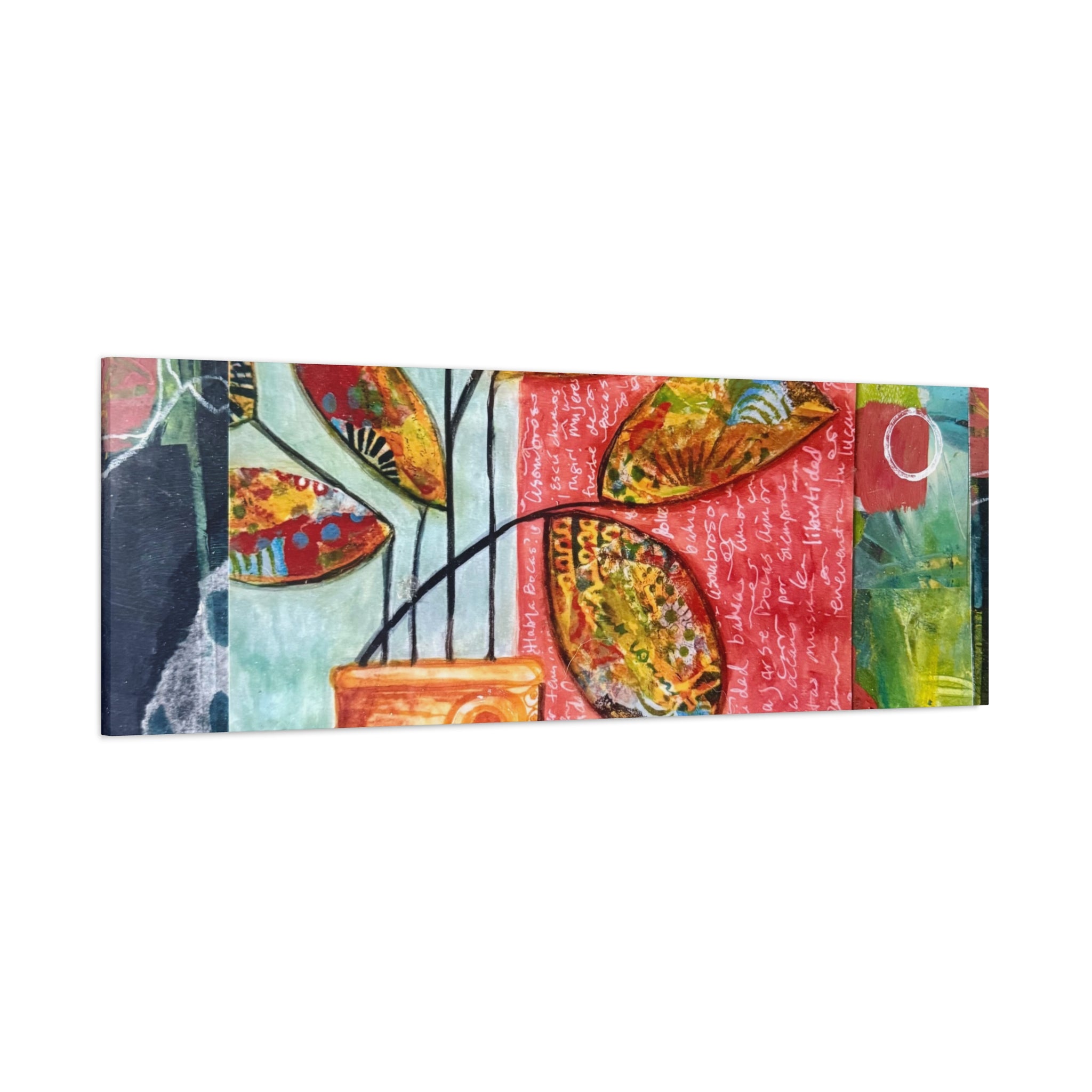 Abstract Floral Vase Canvas Print — Colorful Mixed-Media Wall Art, Matte Stretched 1.25"
