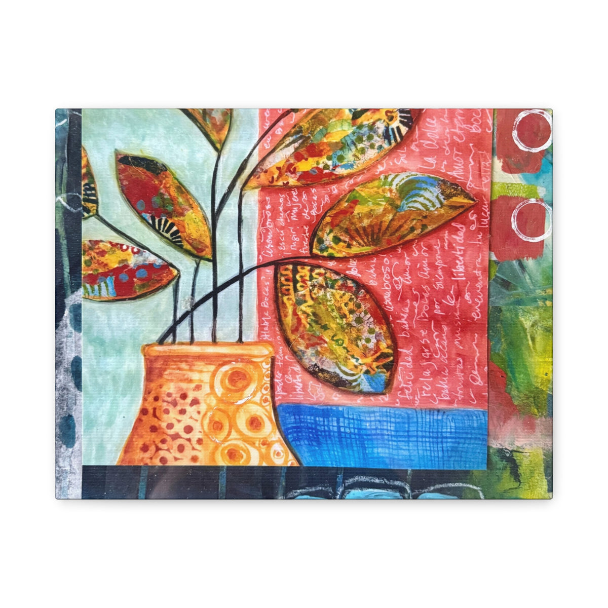 Abstract Floral Vase Canvas Print — Colorful Mixed-Media Wall Art, Matte Stretched 1.25"
