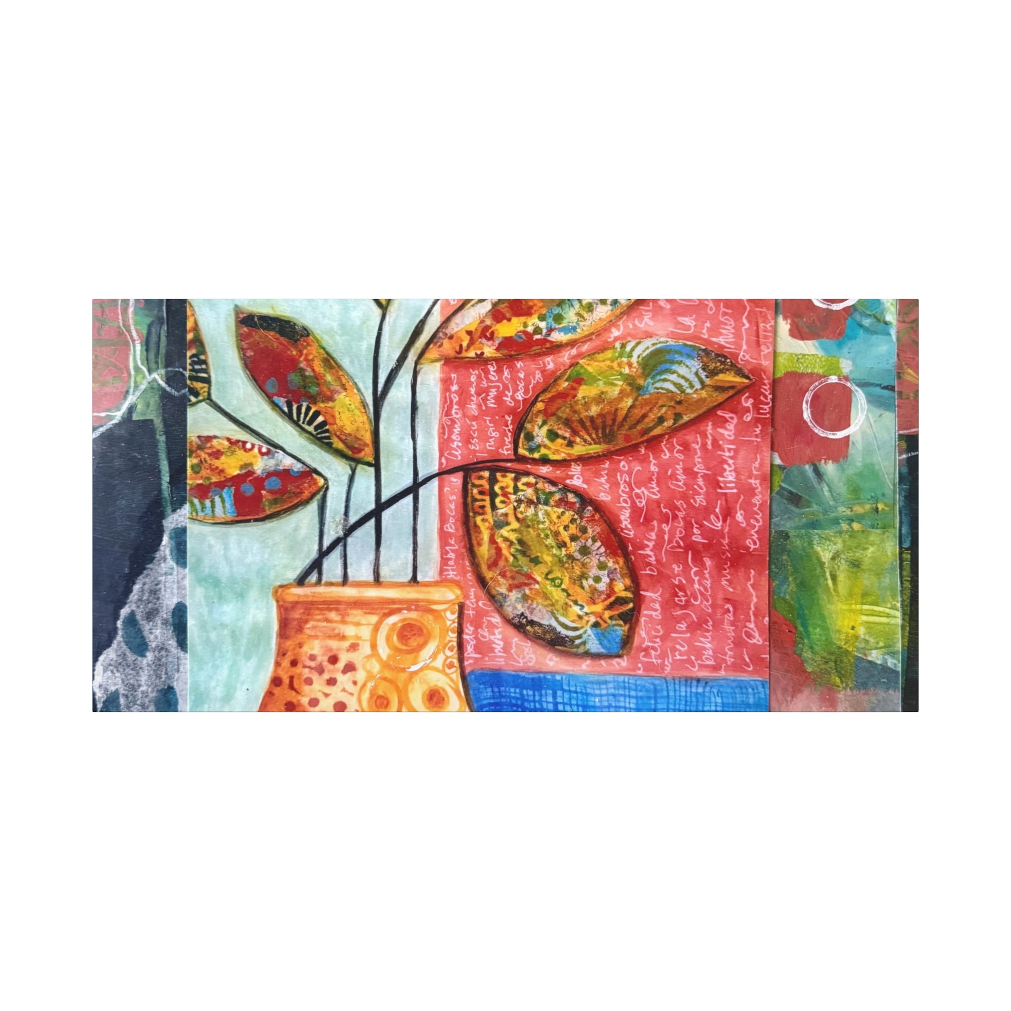 Abstract Floral Vase Canvas Print — Colorful Mixed-Media Wall Art, Matte Stretched 1.25"