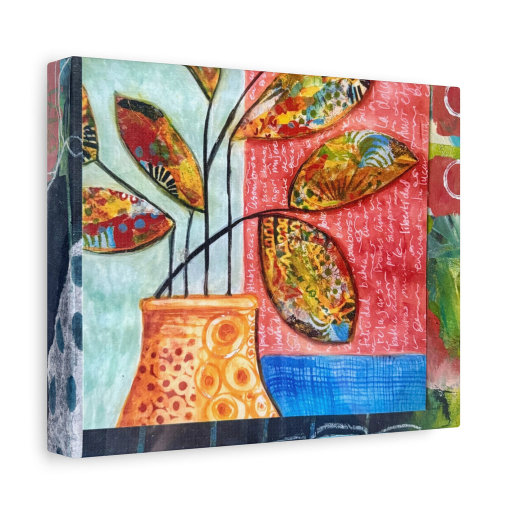 Abstract Floral Vase Canvas Print — Colorful Mixed-Media Wall Art, Matte Stretched 1.25"