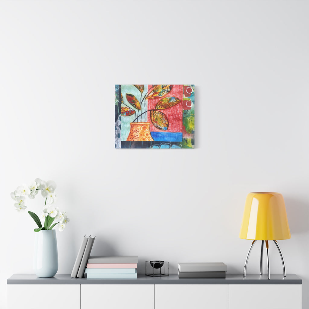 Abstract Floral Vase Canvas Print — Colorful Mixed-Media Wall Art, Matte Stretched 1.25"