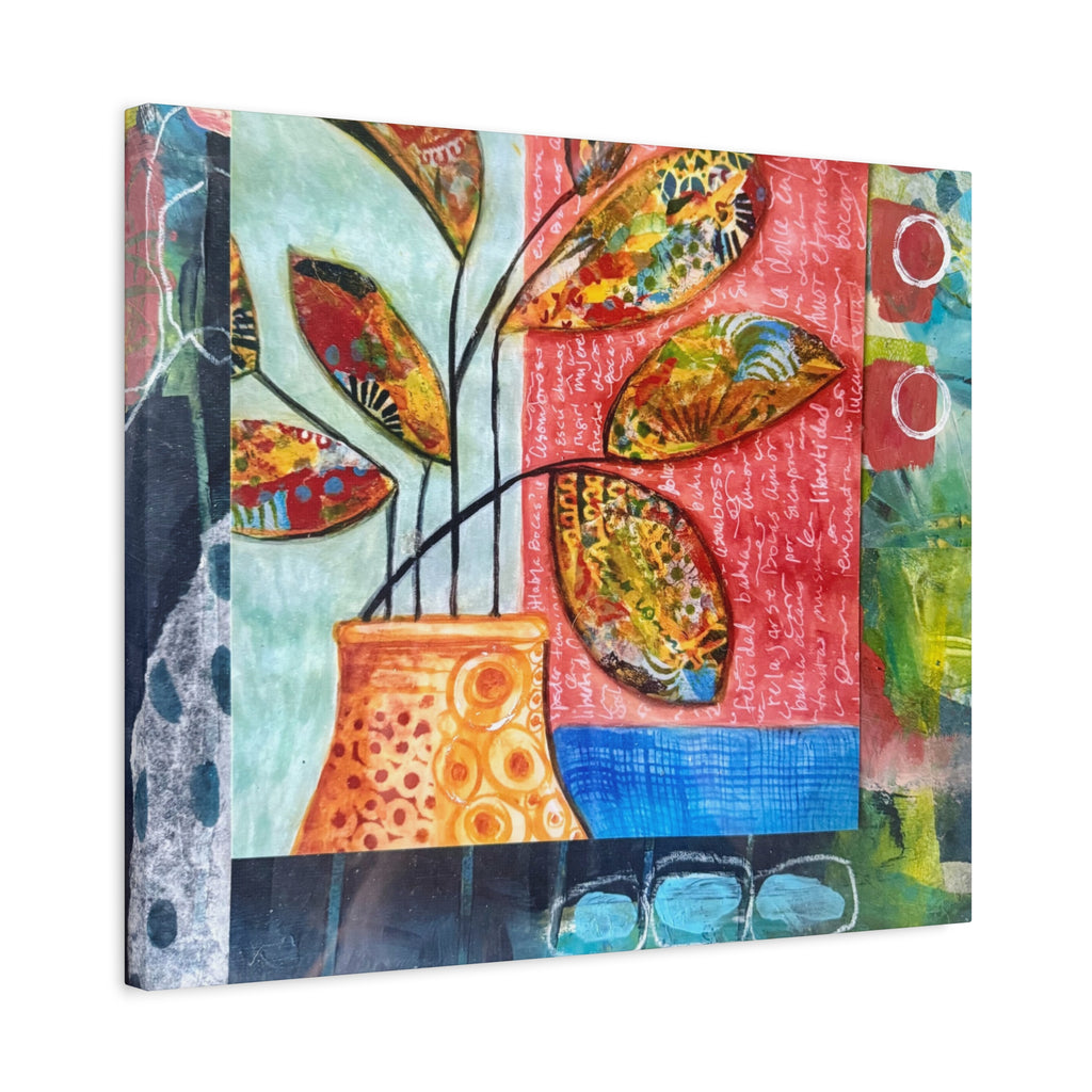 Abstract Floral Vase Canvas Print — Colorful Mixed-Media Wall Art, Matte Stretched 1.25"