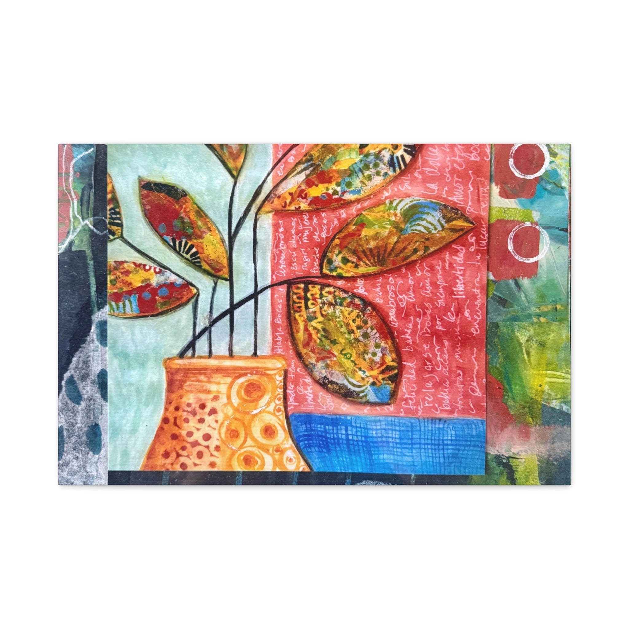 Abstract Floral Vase Canvas Print — Colorful Mixed-Media Wall Art, Matte Stretched 1.25"