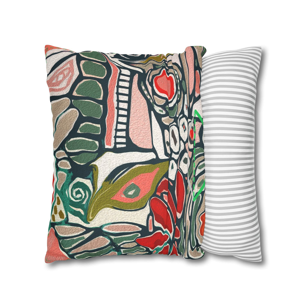 Abstract Floral Faux Suede Pillowcase – Boho Decorative Throw Pillow Cover