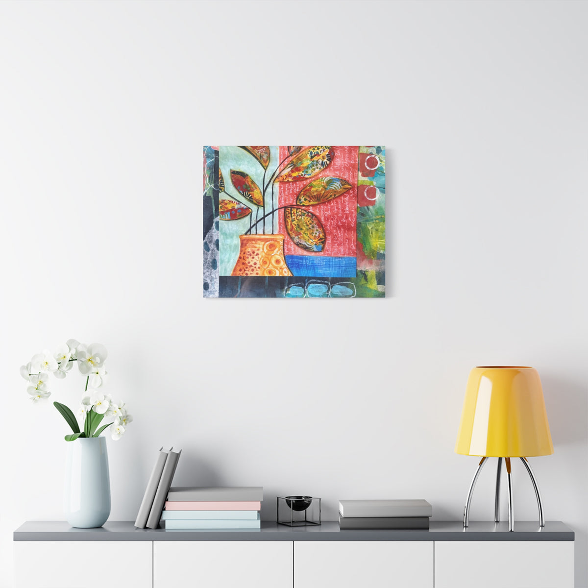Abstract Floral Vase Canvas Print — Colorful Mixed-Media Wall Art, Matte Stretched 1.25"