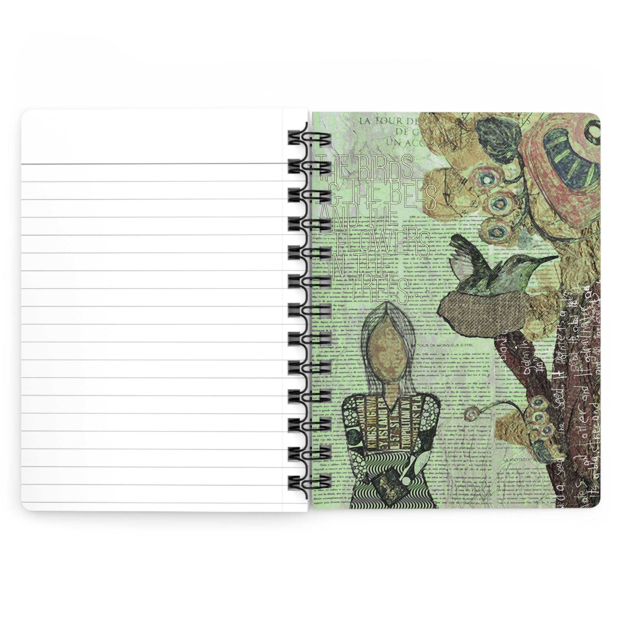 the birds & the bess botanical collage journal — vintage green floral & bird notebook