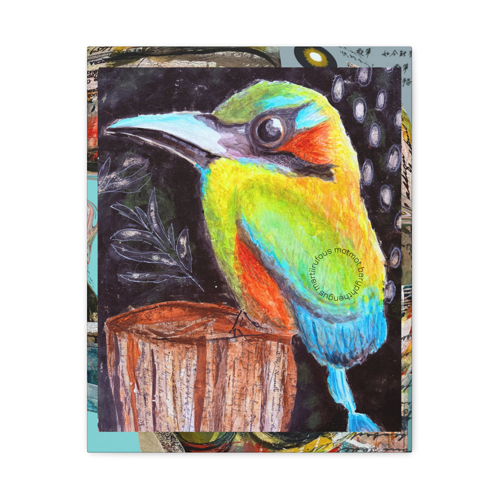 rufuos motmot bird canvas art — vibrant tropical wall decor