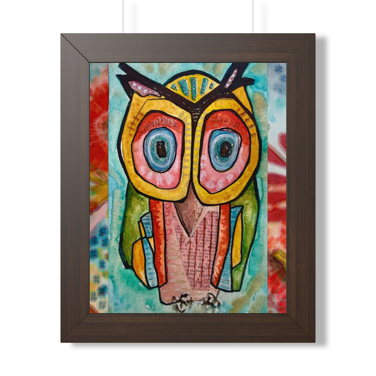 Colorful Owl Framed Poster — Whimsical Vertical Art Print for Nursery & Living Room