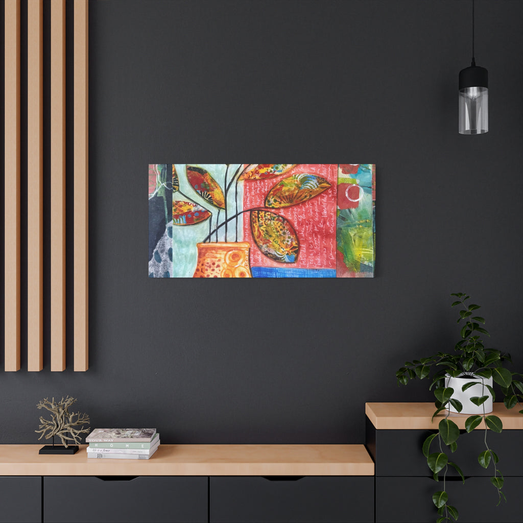 Abstract Floral Vase Canvas Print — Colorful Mixed-Media Wall Art, Matte Stretched 1.25"