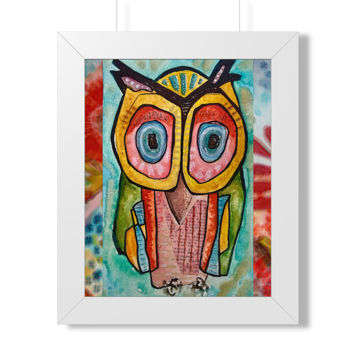 Colorful Owl Framed Poster — Whimsical Vertical Art Print for Nursery & Living Room