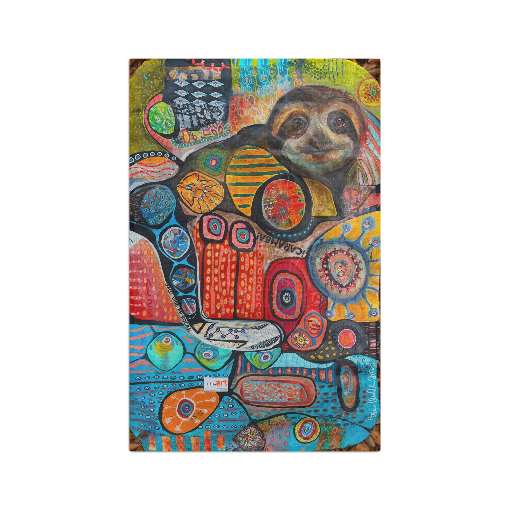 Colorful Sloth Microfiber Tea Towel – Whimsical Tropical Art Kitchen Towel