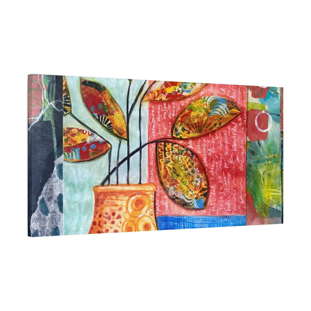 Abstract Floral Vase Canvas Print — Colorful Mixed-Media Wall Art, Matte Stretched 1.25"