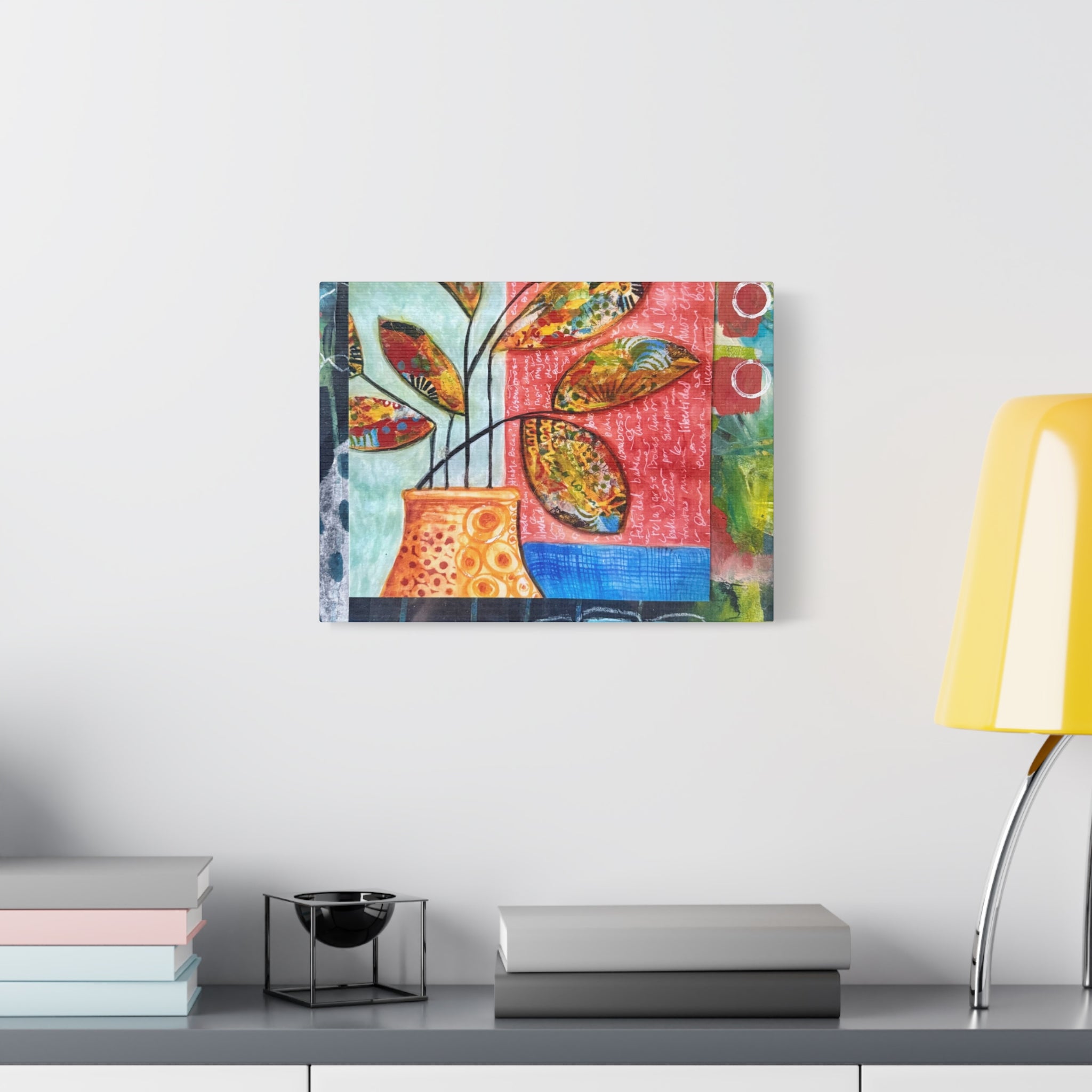 Abstract Floral Vase Canvas Print — Colorful Mixed-Media Wall Art, Matte Stretched 1.25"