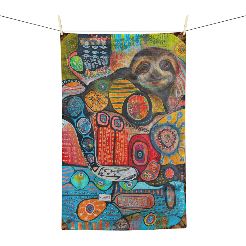 Colorful Sloth Microfiber Tea Towel – Whimsical Tropical Art Kitchen Towel
