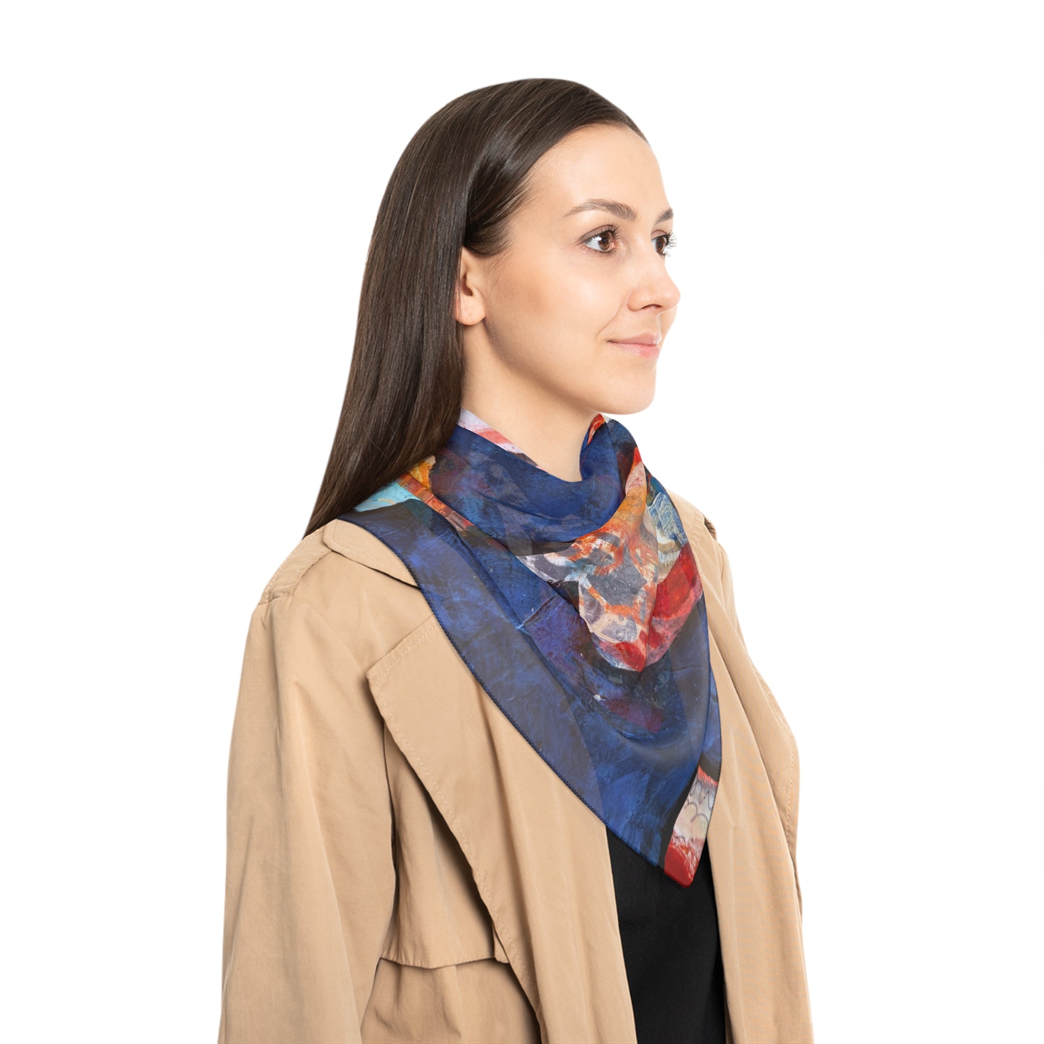 cerro azul cloud forest flowers abstract silk-feel scarf — Blue & Coral Artistic Print